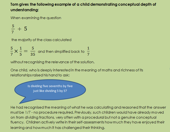 Example of child demonstrating conception depth of understanding